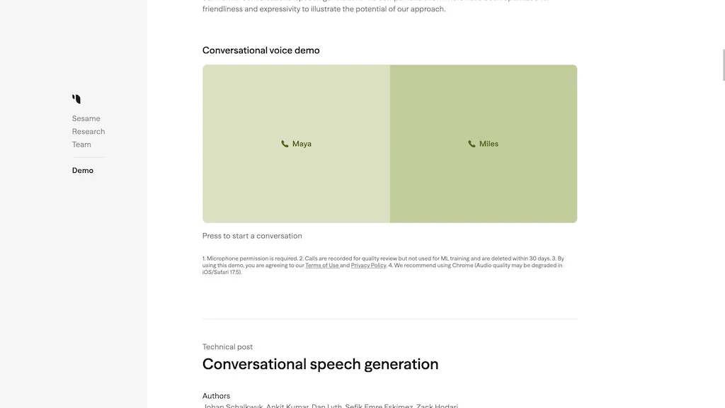 Sesame AI website