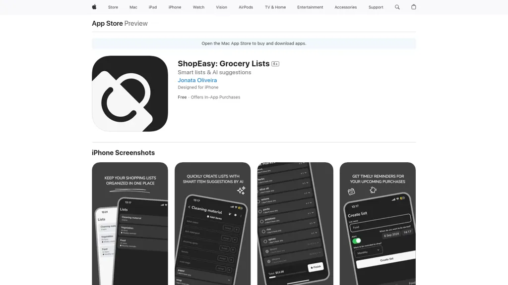 ShopEasy: Grocery Lists website