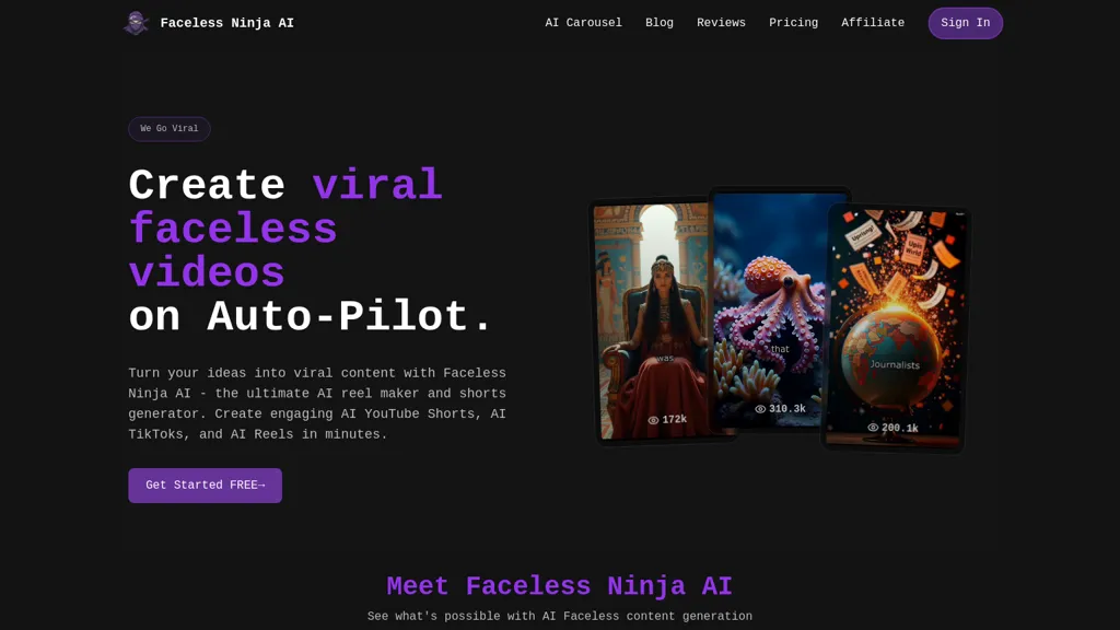 Faceless Ninja AI website