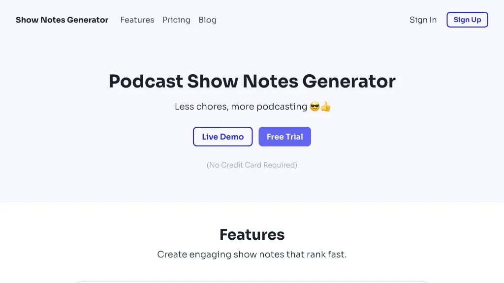 Show Notes Generator website