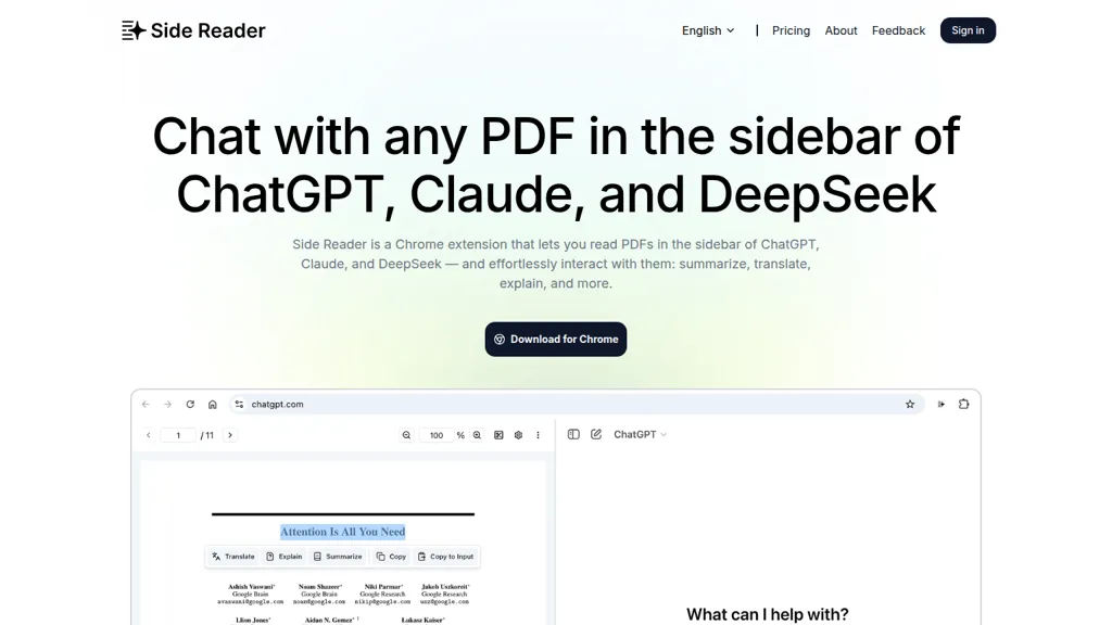 Side Reader AI tool screenshot