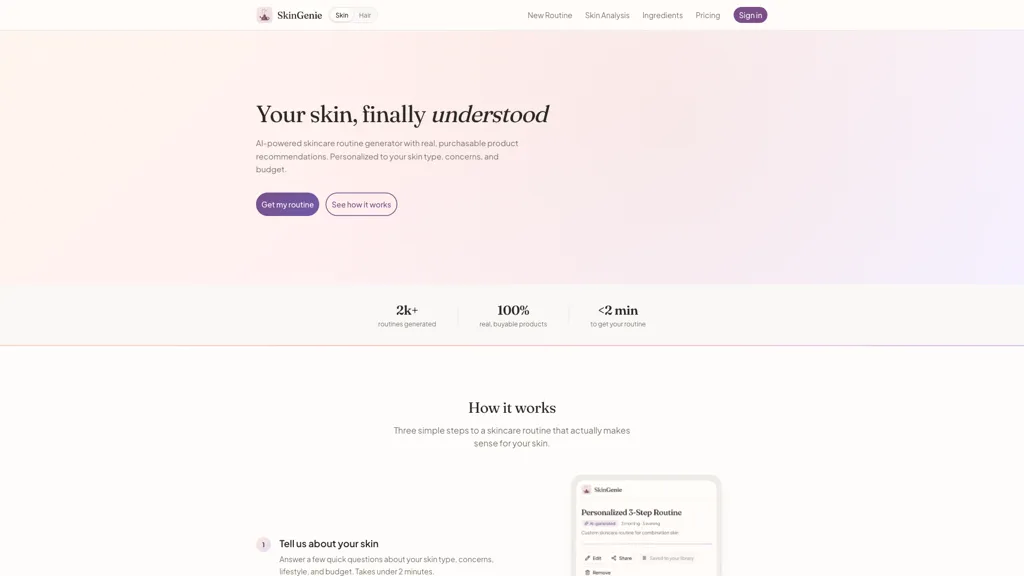 Skingenie AI tool screenshot