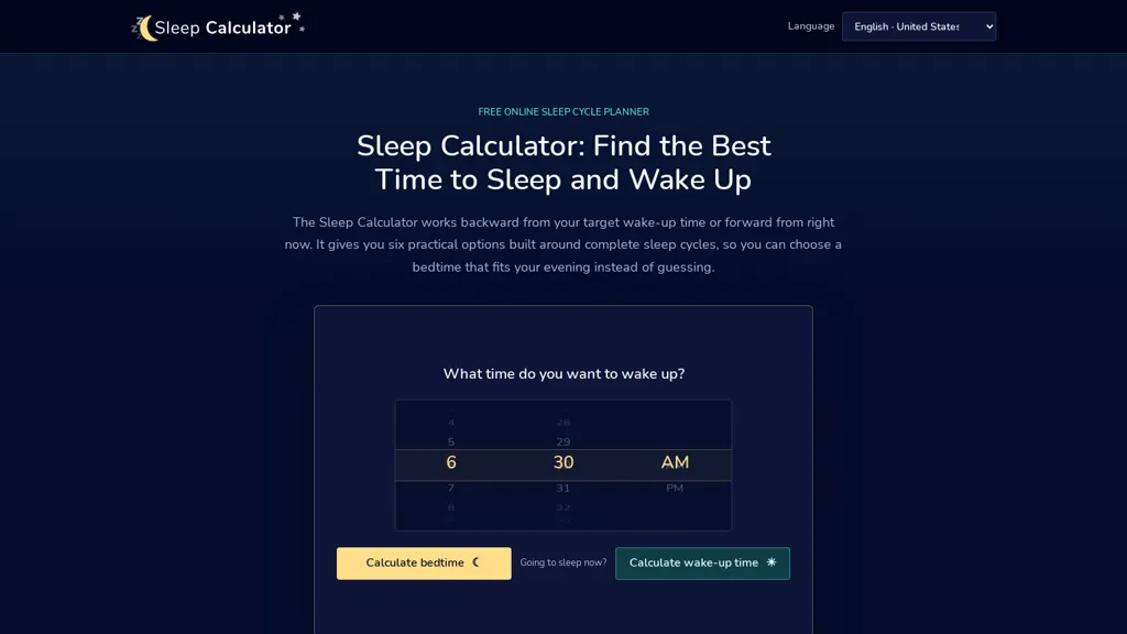 sleepcalculator.io AI tool screenshot