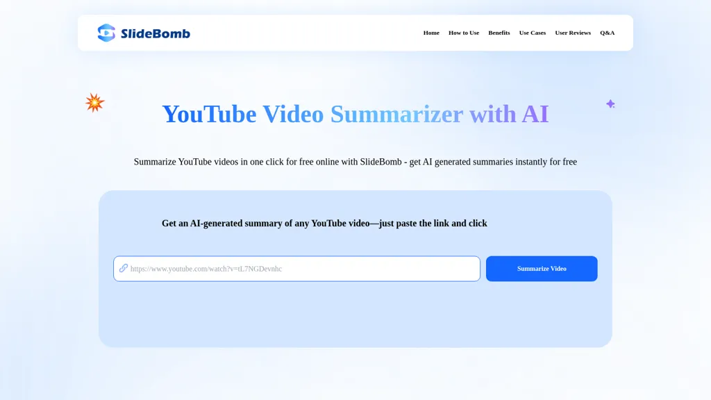 Slidebomb Summarizer AI website