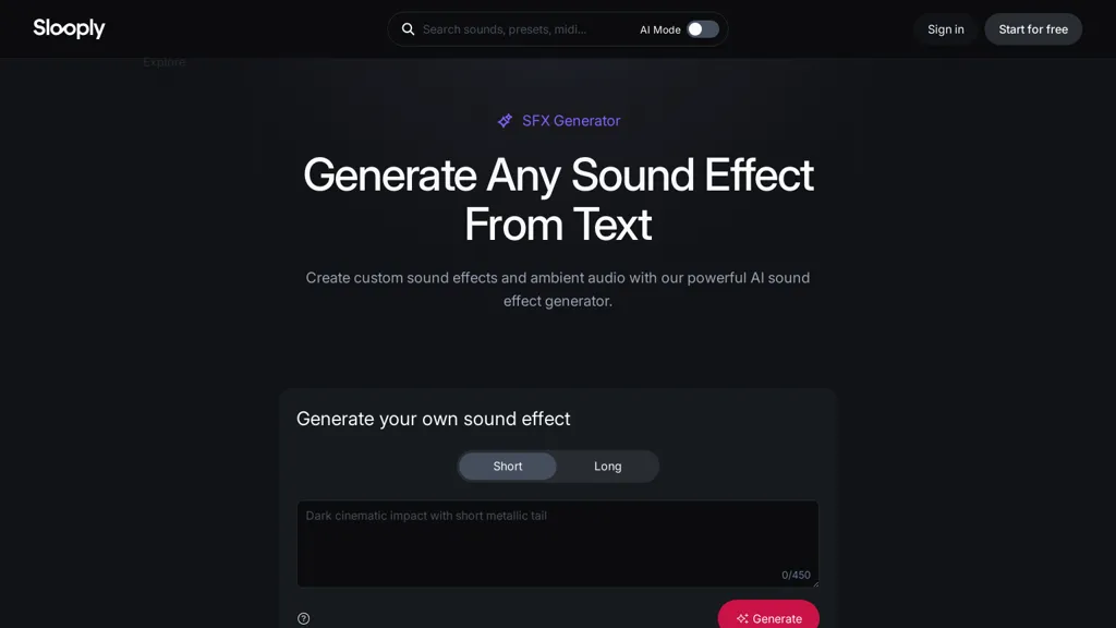 Slooply SFX Generator AI tool screenshot