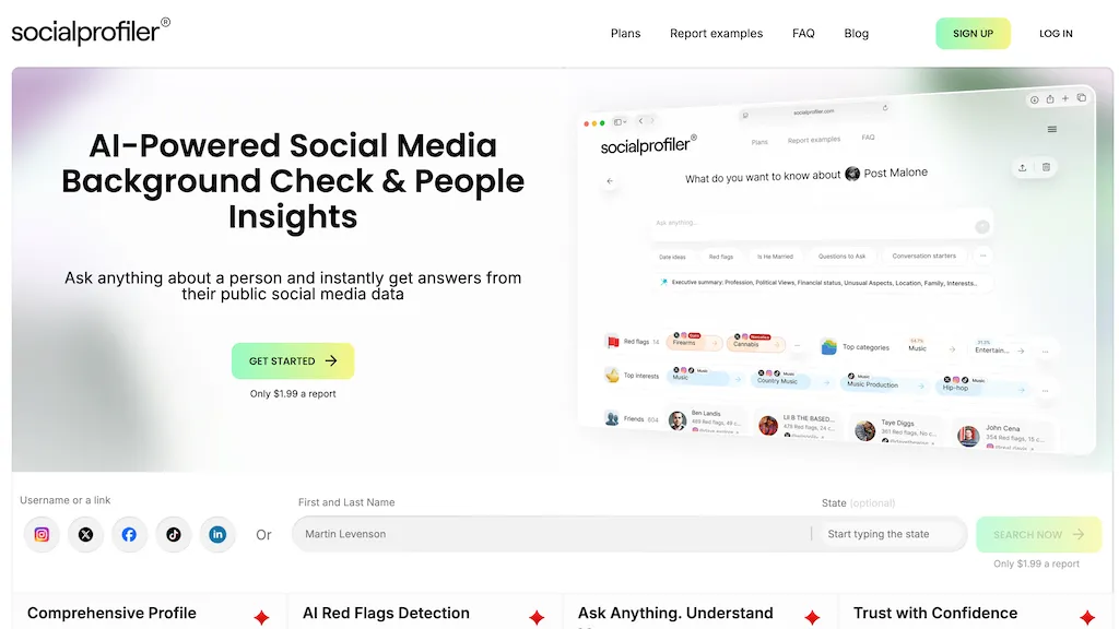 socialprofiler.com AI tool screenshot