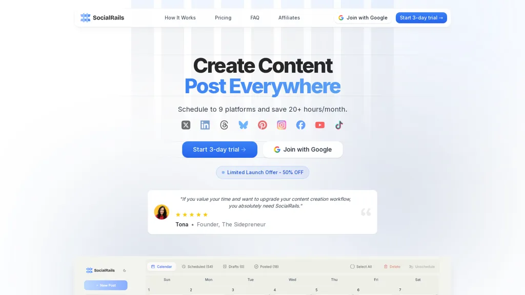 SocialRails AI tool screenshot