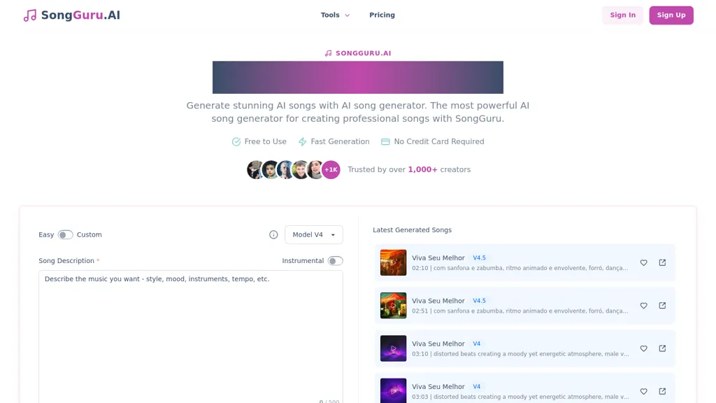 SongGuru AI tool screenshot