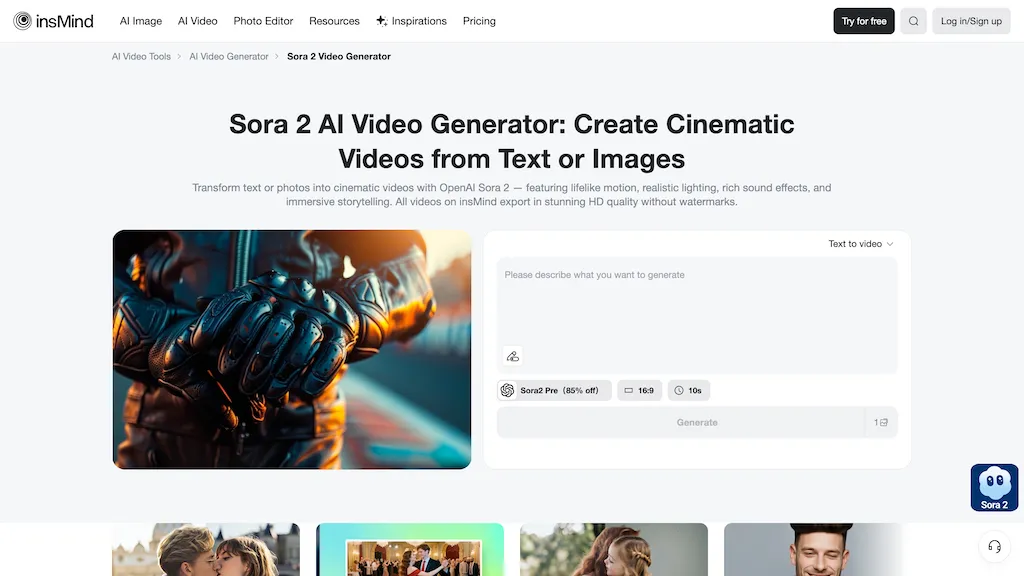 Sora 2 - insMind AI tool screenshot