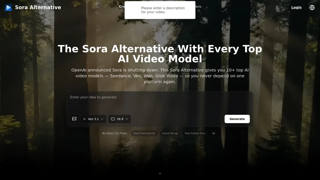 SoraAlternative AI tool screenshot