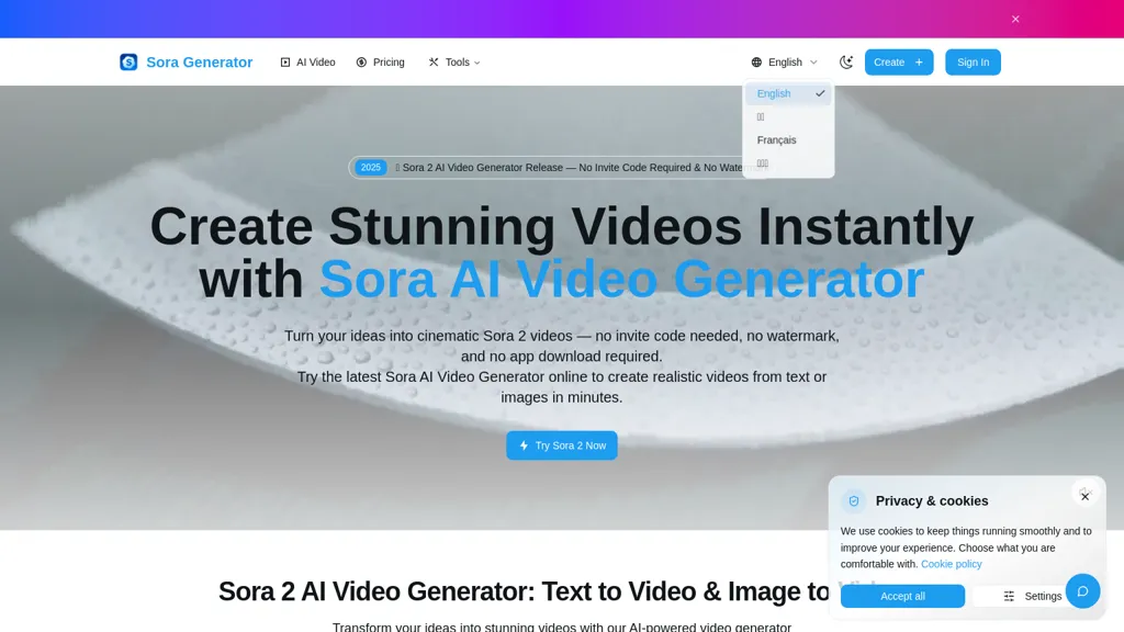 SoraGenerator AI tool screenshot