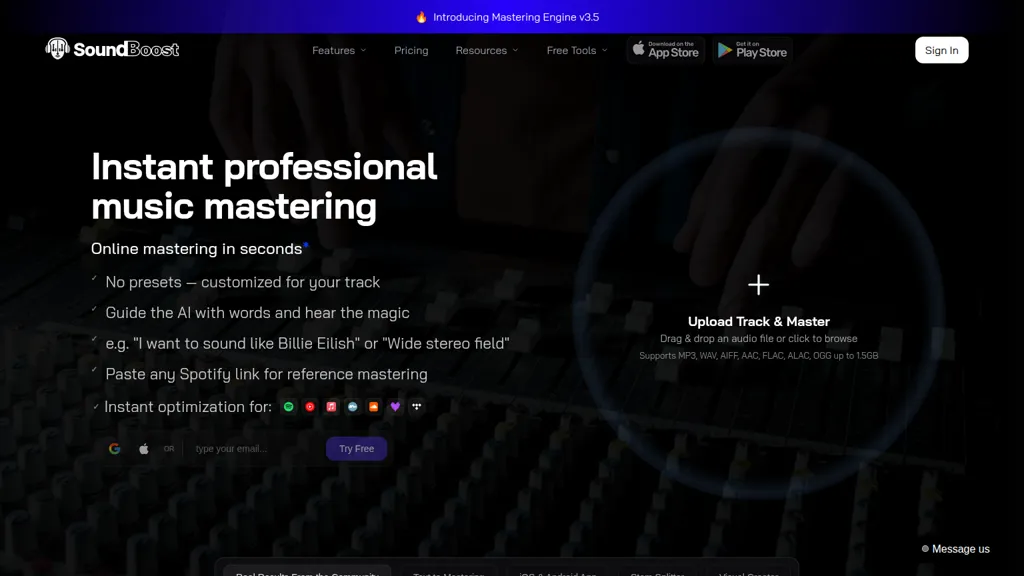 SoundBoost.ai AI tool screenshot