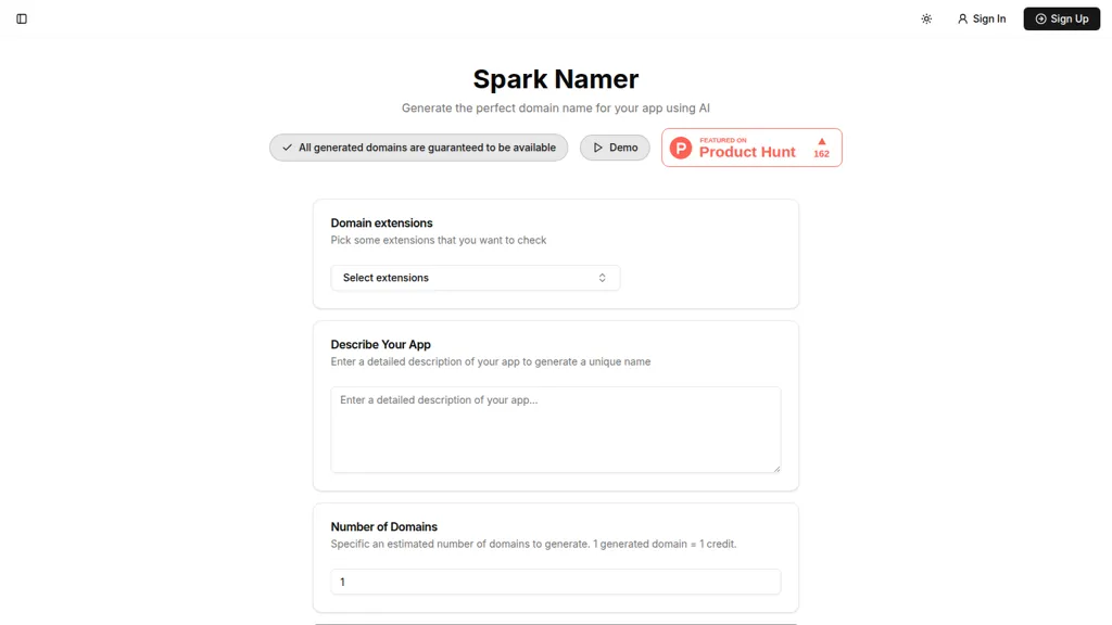 Spark Namer AI tool screenshot