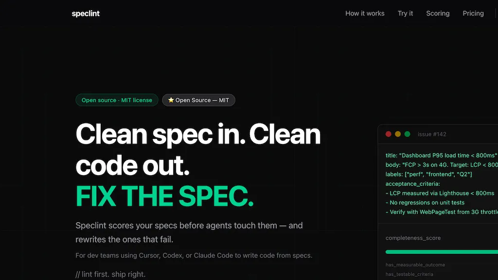 Speclint.ai AI tool screenshot