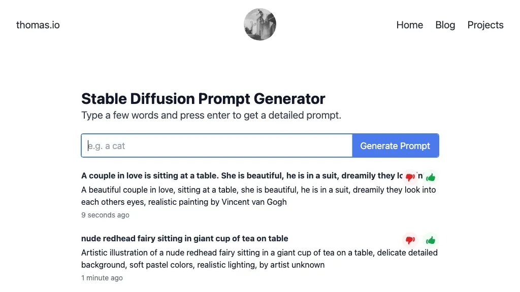 Stable Diffusion Prompt Generator website