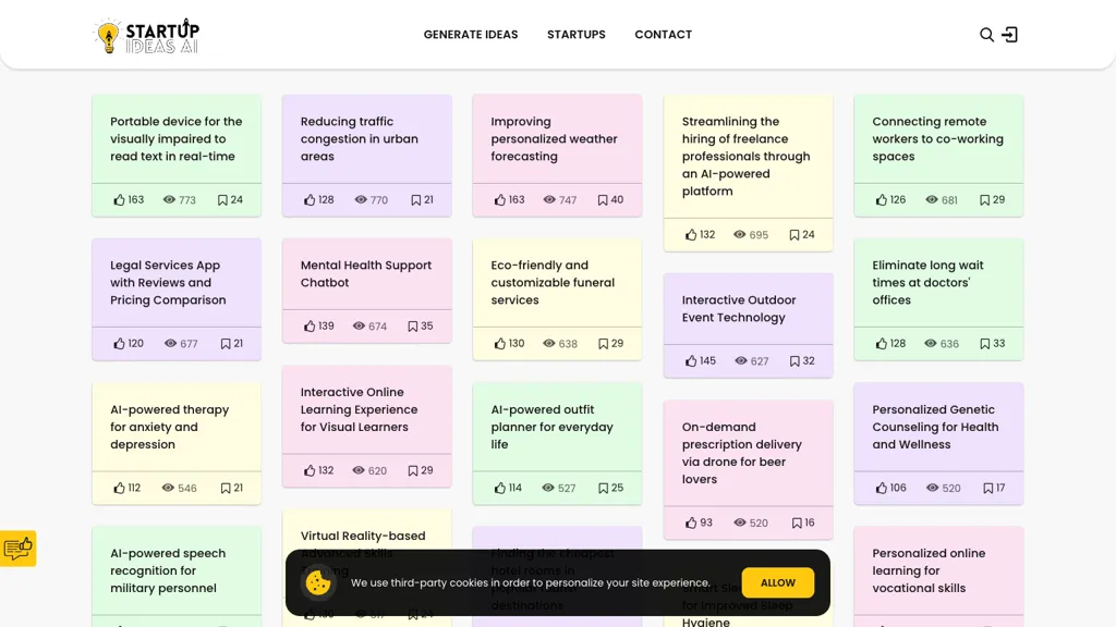 Startup Ideas AI website