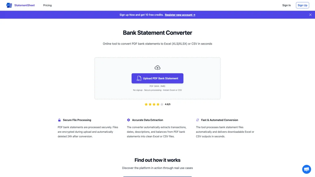 Statementsheet AI tool screenshot