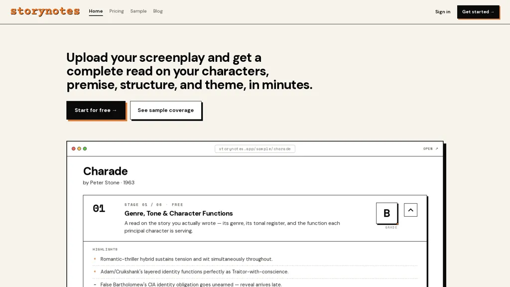 Storynotes AI tool screenshot