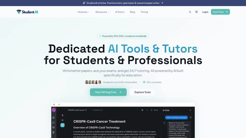 StudentAI AI tool screenshot