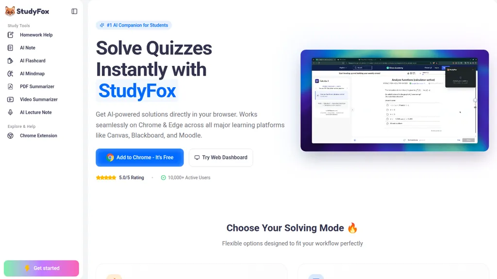 StudyFox AI tool screenshot