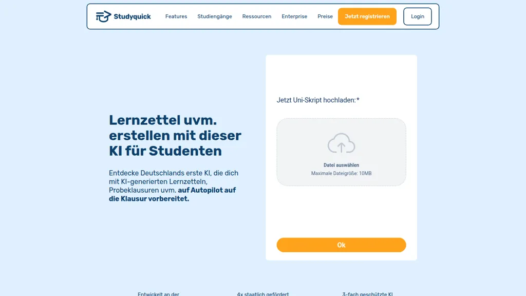 Studyquick AI tool screenshot