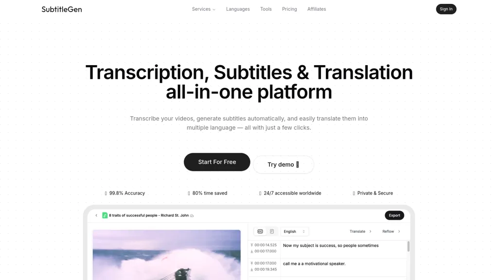 SubtitleGen website
