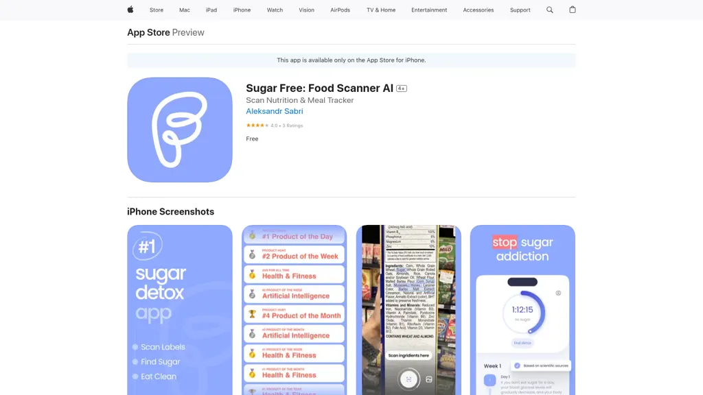 Sugar Free: Food Scanner website