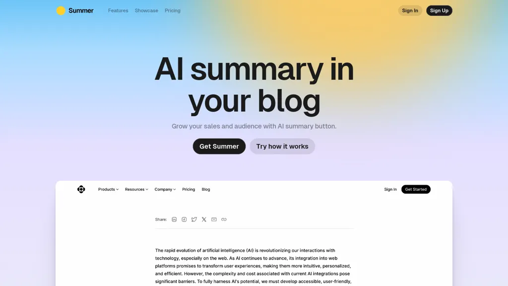 Summer AI tool screenshot