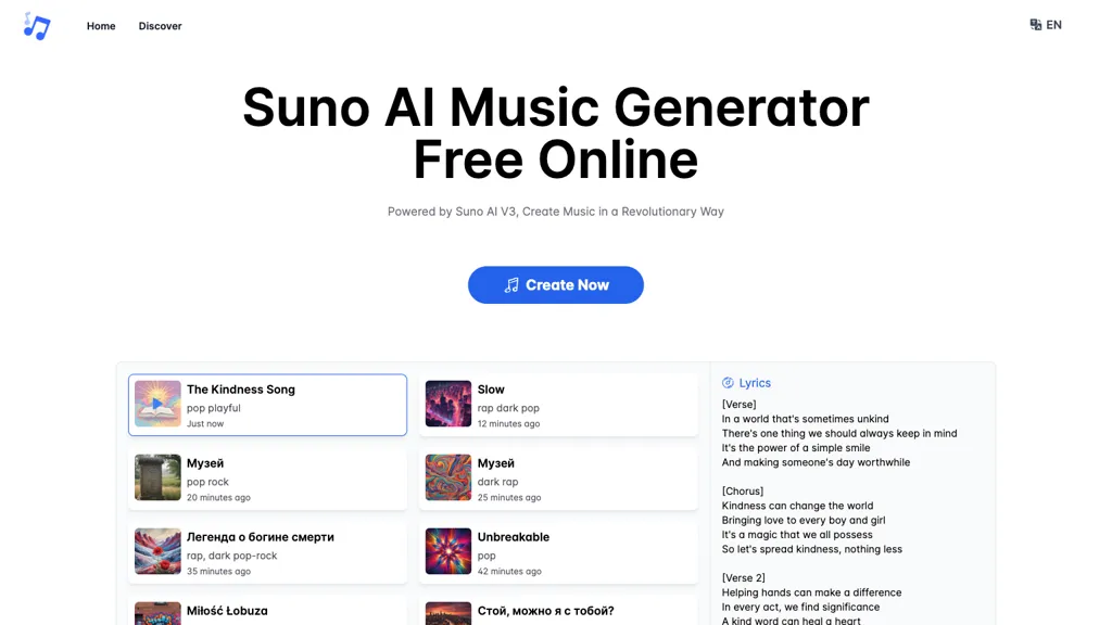 Suno AI Music Generator website