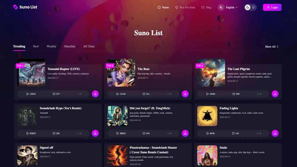 Suno-list website