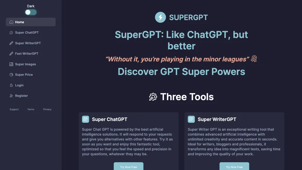 SuperGPT website