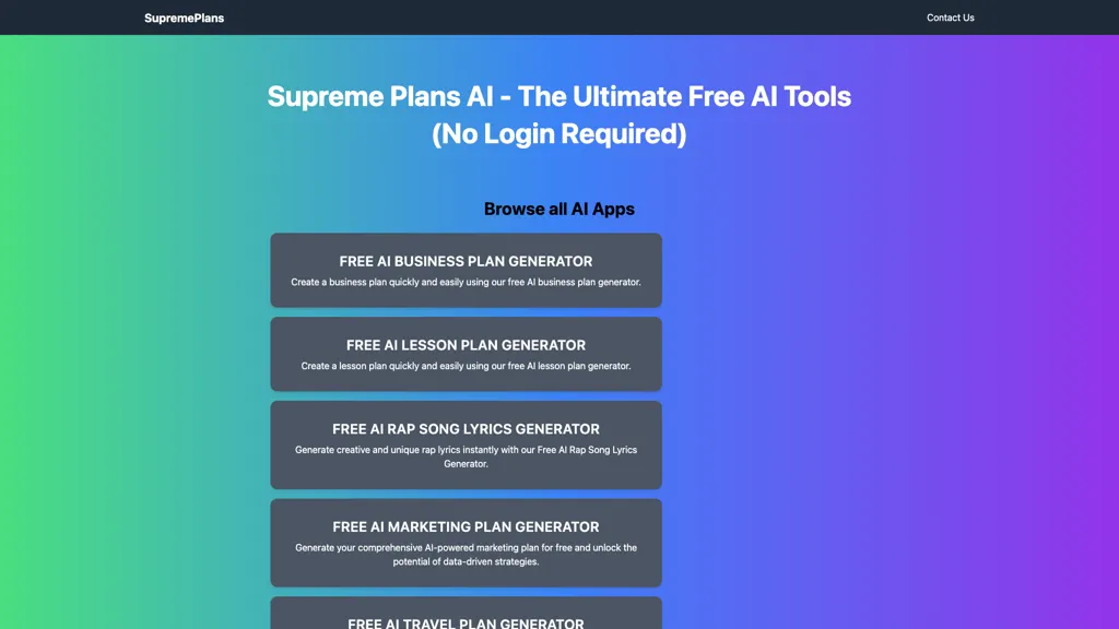 SupremePlans AI tool screenshot