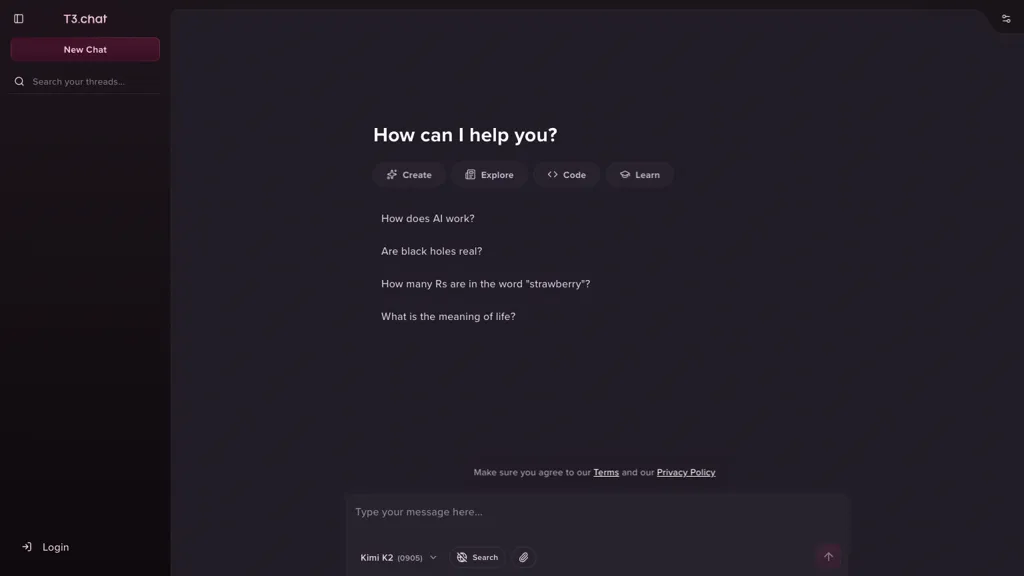 T3 Chat AI tool screenshot