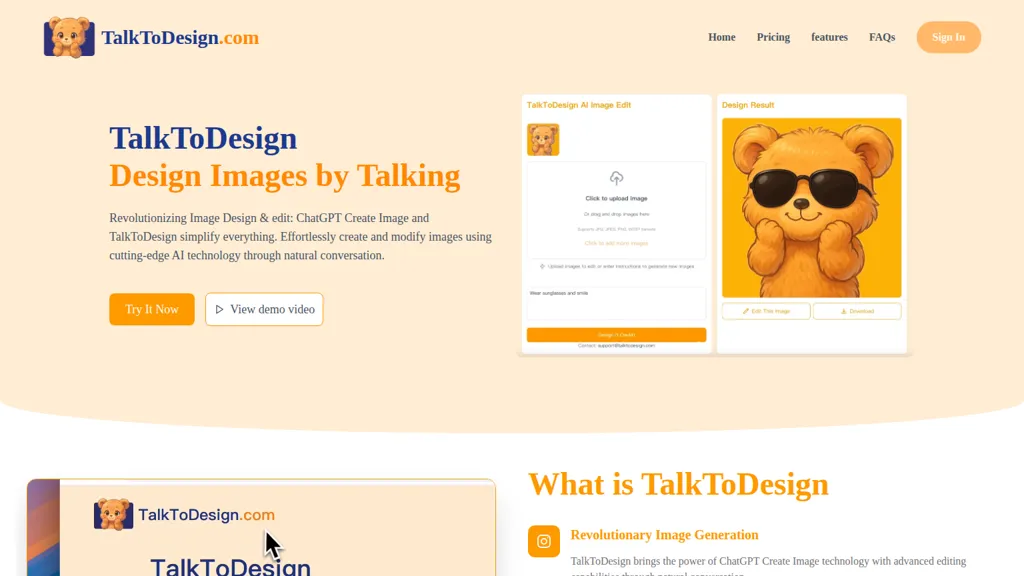 TalkToDesign AI tool screenshot