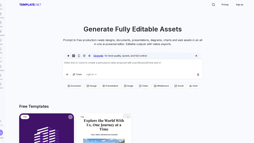 Template.net AI tool screenshot