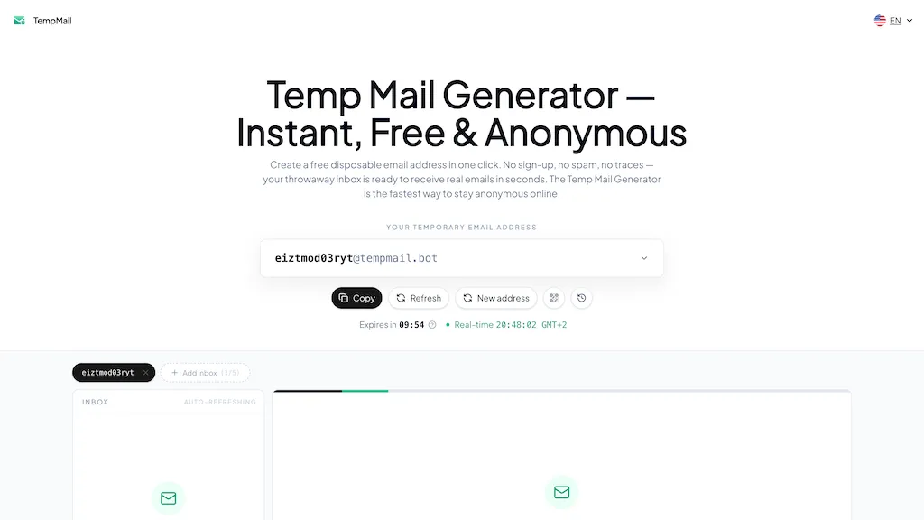 Tempmail.bot AI tool screenshot