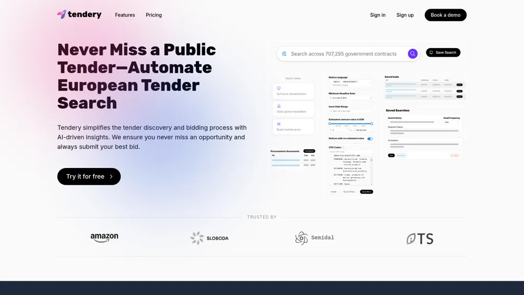 Tendery.ai website