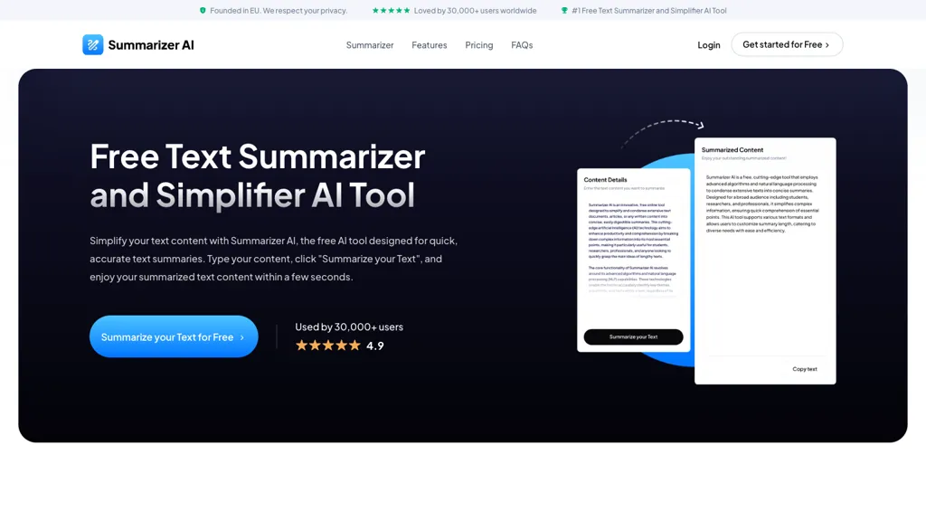 Text Summarizer AI website