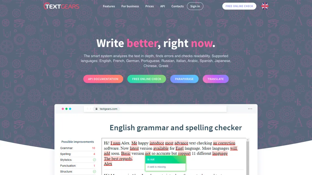 TextGears AI tool screenshot