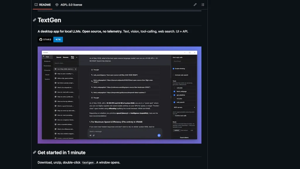 TextGen - oobabooga AI tool screenshot