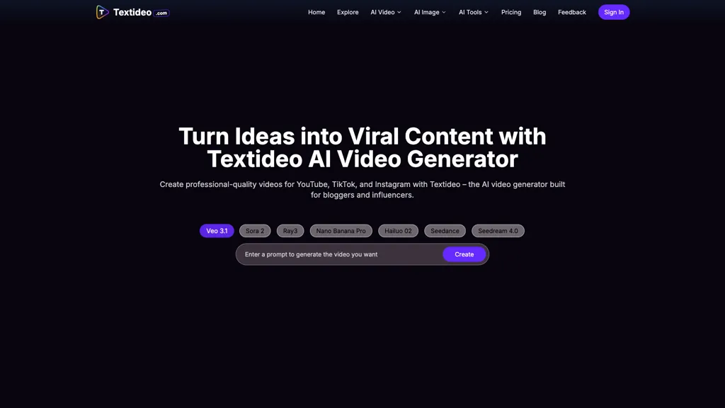 Textideo AI tool screenshot