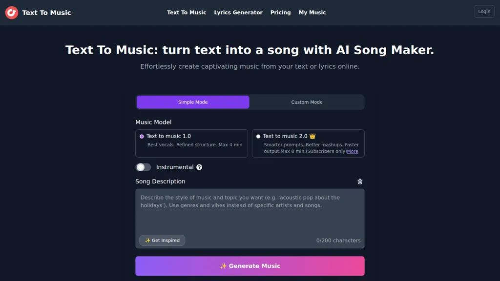 texttomusic.org AI tool screenshot
