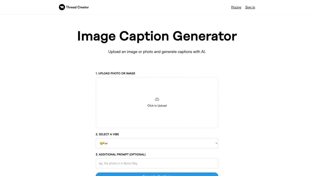Threadcreator image caption generator website