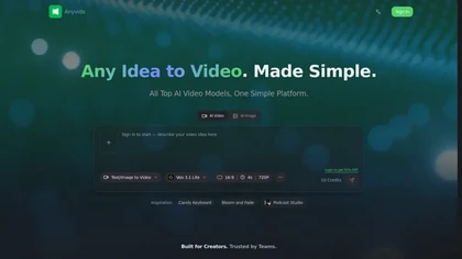 Anyvids AI website image
