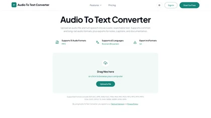 Audio To Text Converter website image