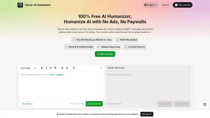 Clever AI Humanizer website image