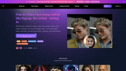 Arting Video Face Swap website image