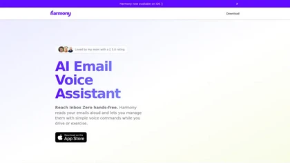 Harmony AI Email Assistant website image