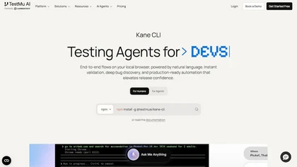 Kane CLI By TestMu AI website image