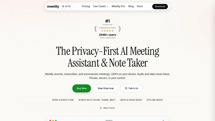 Meetily AI website image